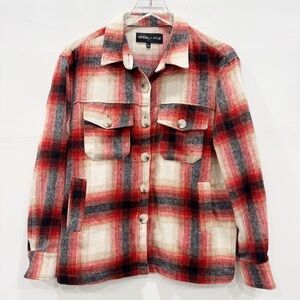 Kendall & Kylie Red Plaid Shacket Cotton Blend Casual Large